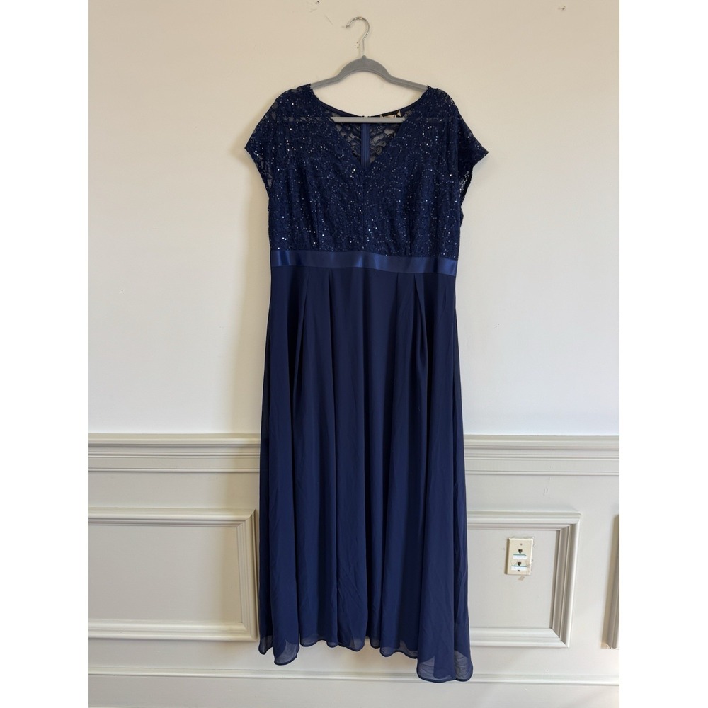 MISSMAY Women's 3XL Navy Blue Sequin Wedding Formal Long Dress Mother Of Bride - Picture 2 of 10